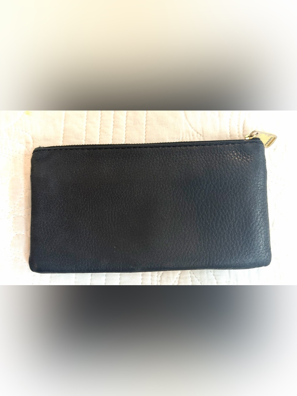 Fossil Preston Black Flap Wallet Pebble Leather Triple Compartment